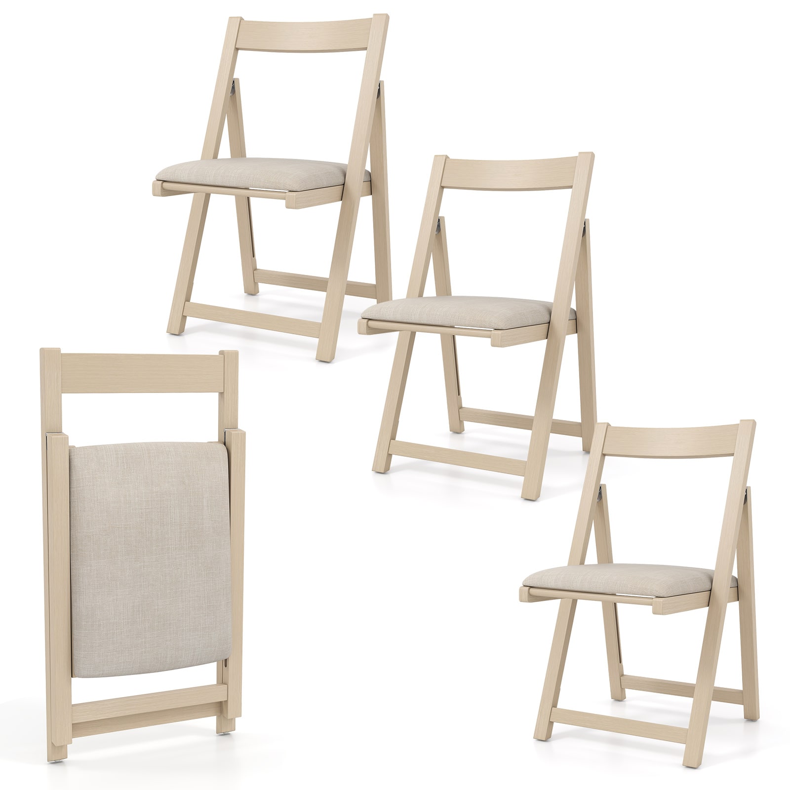 Gymax - Upholstered Dining Chair Set of 4 w/ Curved Backrest Rubber Wood Frame - Beige
