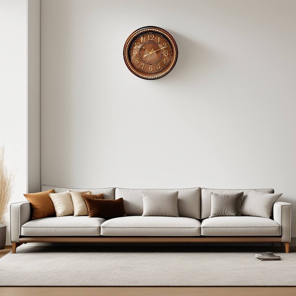 Angle. FC Design - 14"H Metallic Gold on Brown Vintage-Inspired Round Wall Clock - Multicolor.