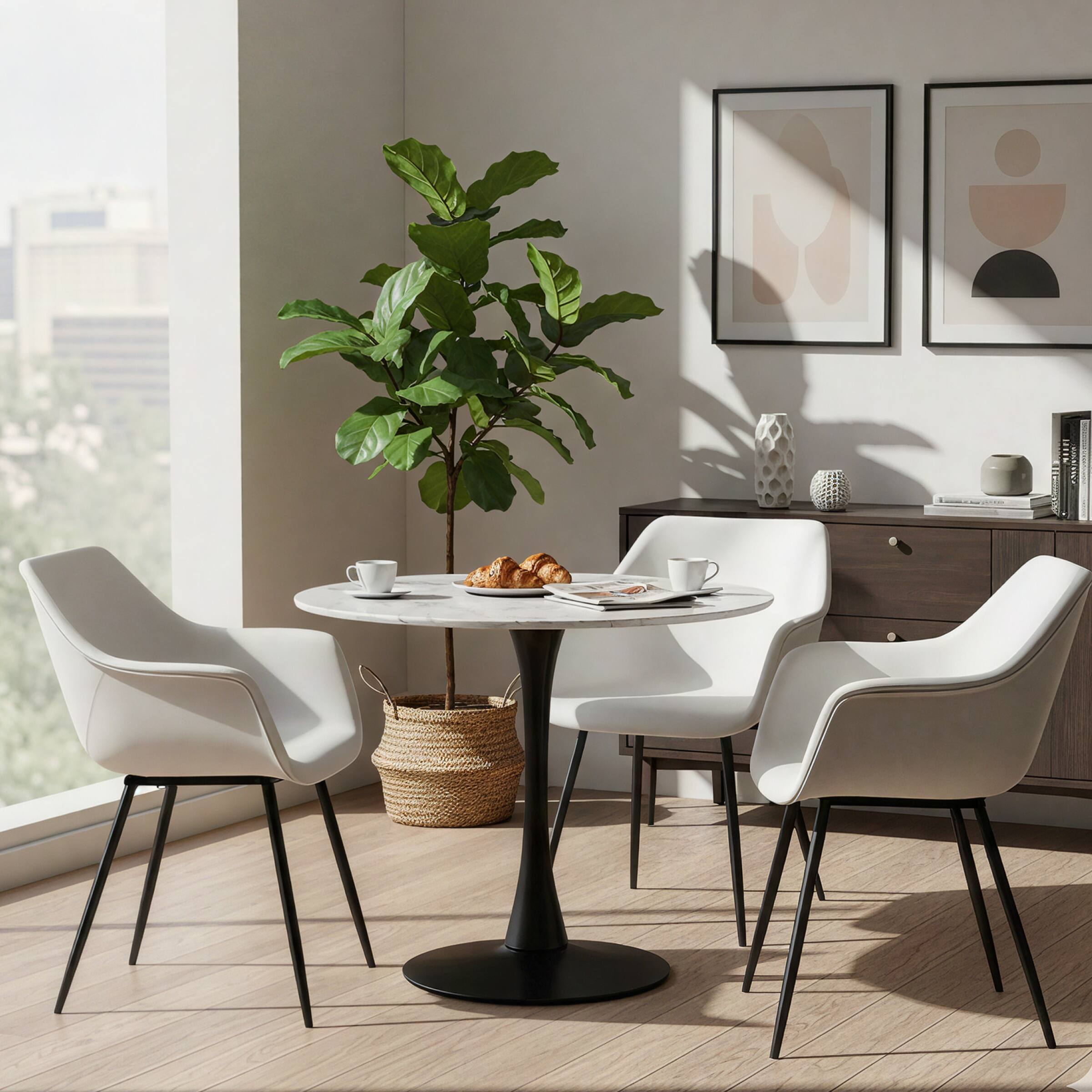 Left. LeisureMod - Markley Modern Distressed Leather Dining Chair with Iron Legs - White.