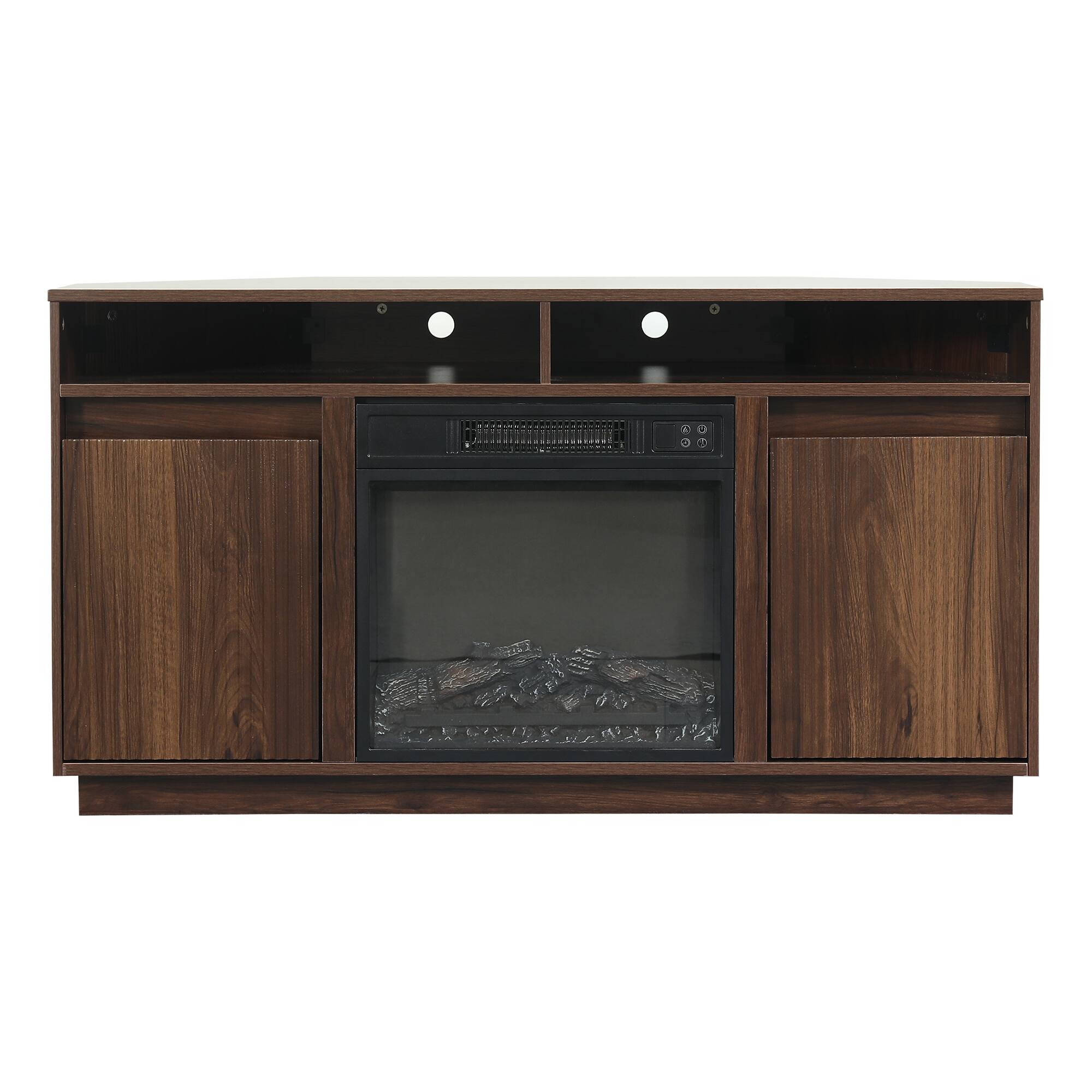 Alt View 7. Ihomeadore - 47"  Modern Minimalist Fluted Corner TV Stand Media Console with 18" Electric Fireplace for TVs up to 55" - Dark Walnut.