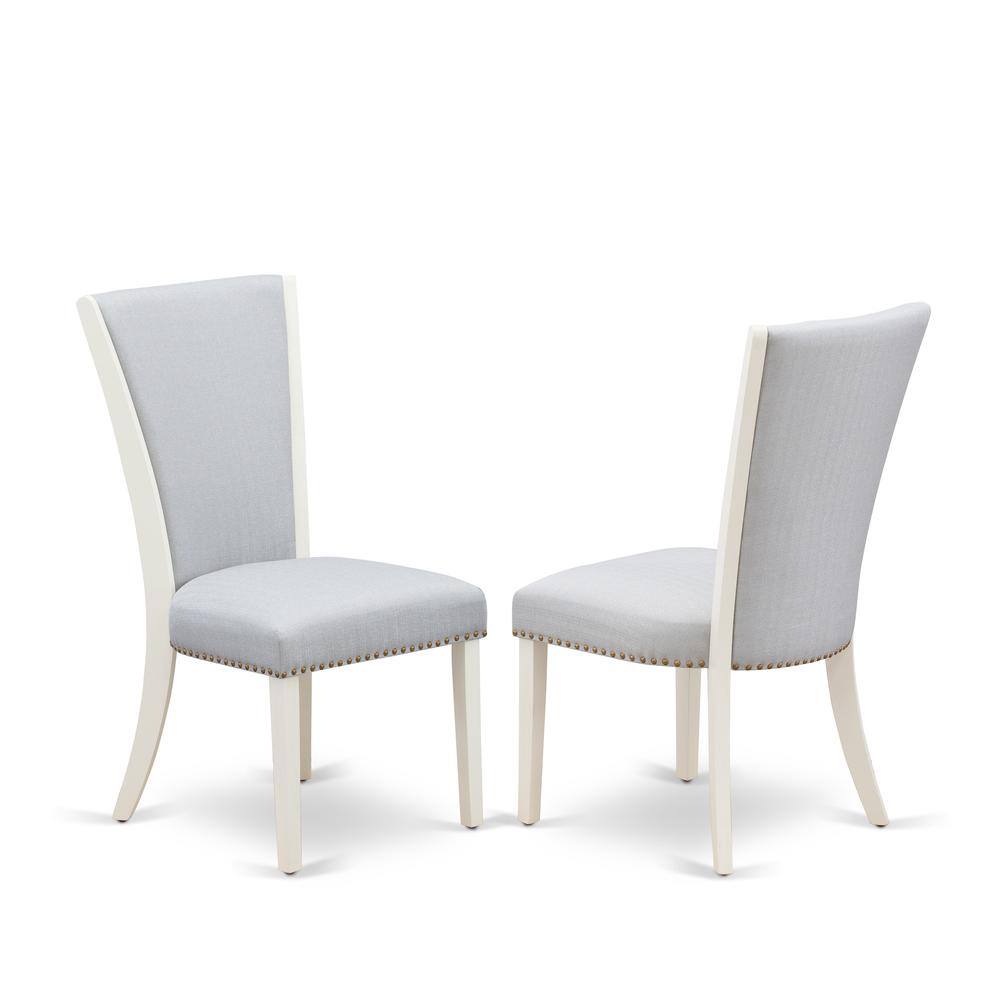Front. East West Furniture - Set of 2 - Parson Chairs Includes Linen White Wood Frame with Grey Linen Fabric Seat with Nail Head and Stylish Back - White.