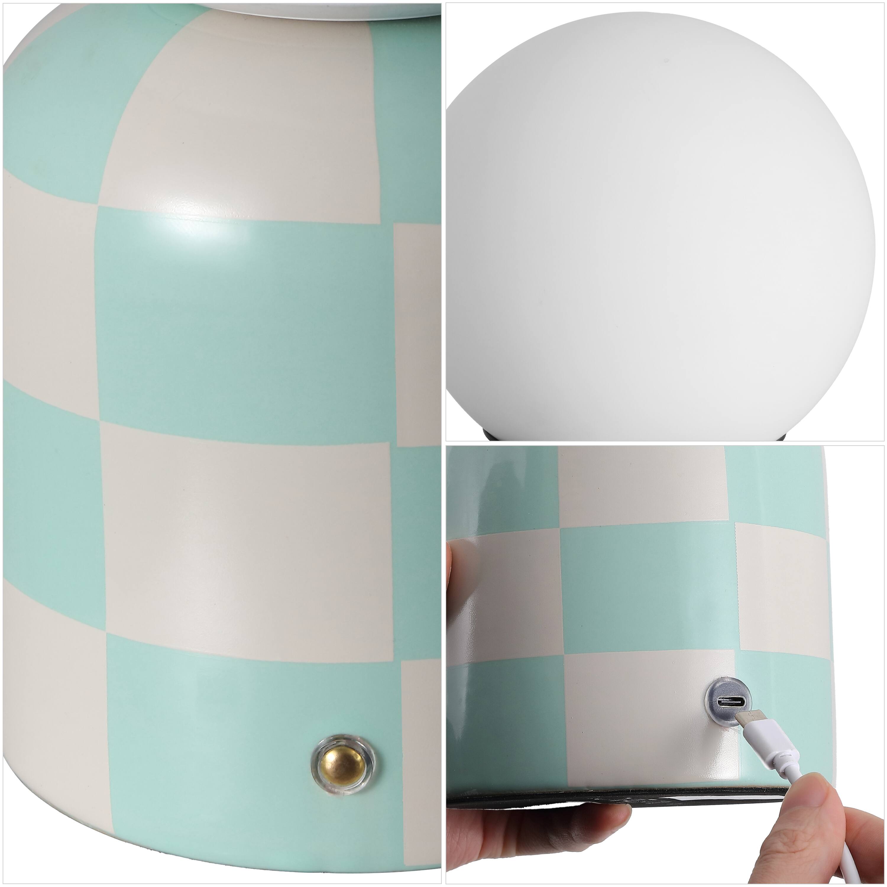 Alt View 4. Jonathan Y - Zira 10 in. Ceramic Rechargeable Cordless Portable Dimmable with Frosted Globe Shade LED Table Lamp, Light Green/Ivory - Light Green/Ivory.