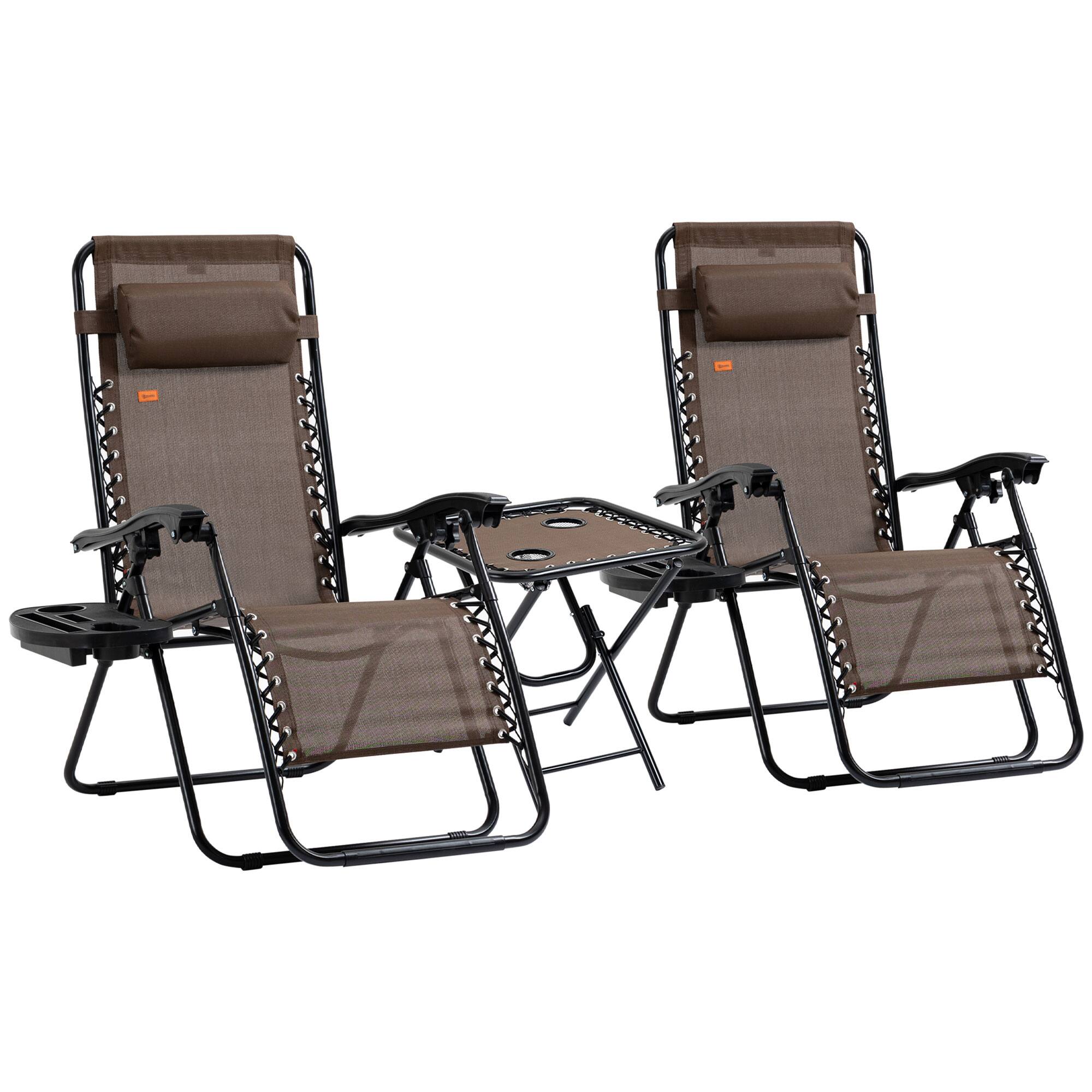 Outsunny - Zero Gravity Chair Set with Side Table, Folding Reclining Chair with Cupholders & Pillows, Adjustable Lounge Chair - Brown price history on PriceWatchPro