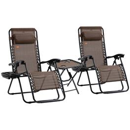 Outsunny - Zero Gravity Chair Set with Side Table, Folding Reclining Chair with Cupholders & Pillows, Adjustable Lounge Chair - Brown