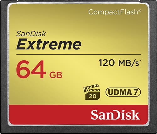 Front. SanDisk - Extreme 64GB CompactFlash (CF) Memory Card - Black/Gold.