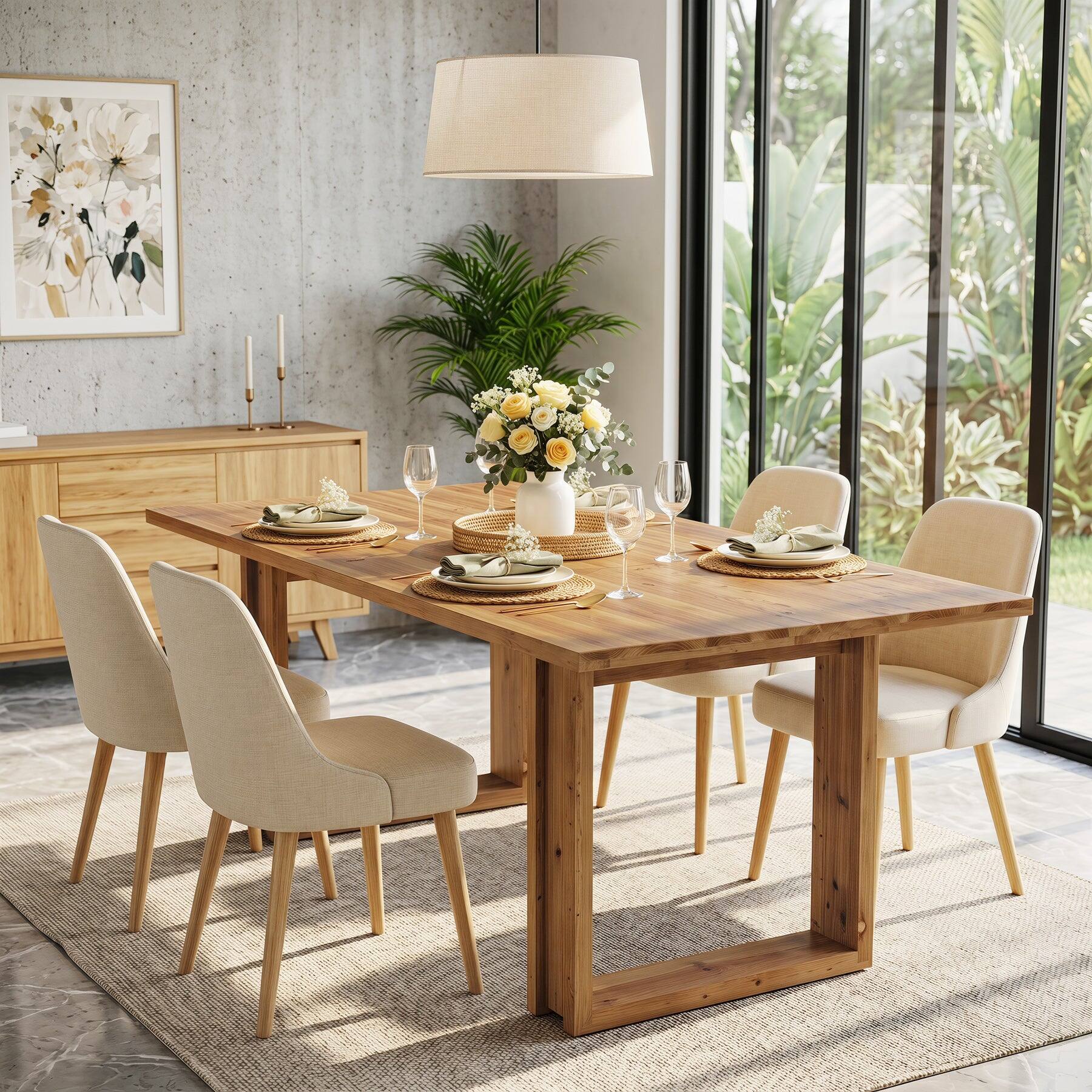 Alt View 3. Tribesigns - Farmhouse Solid Wood Dining Table with Wood Grain Finish and Rectangular Top for Dining Room and Kitchen - Light Brown.