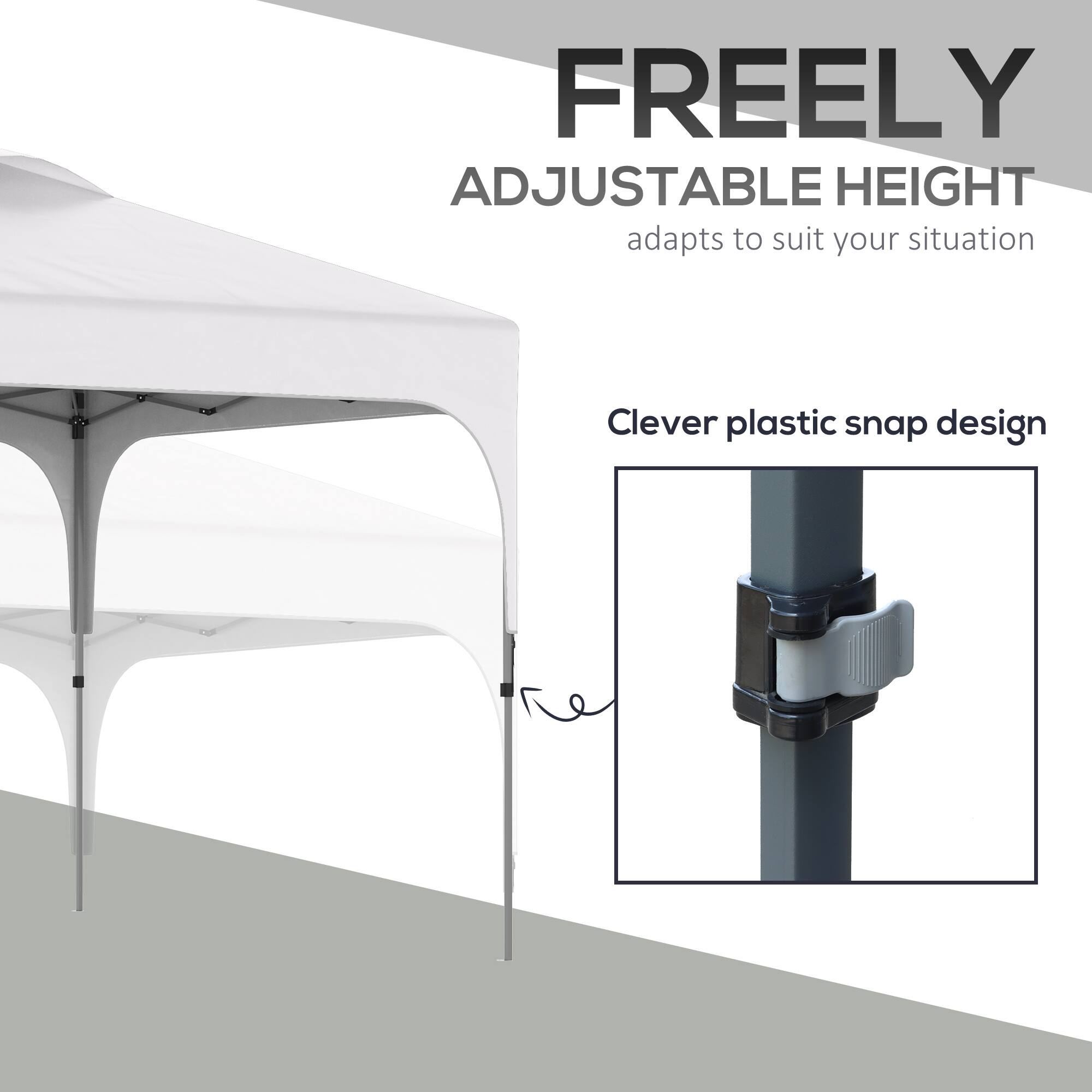 FREELY ADJUSTABLE HEIGHT adapts to suit your situation

Clever plastic snap design