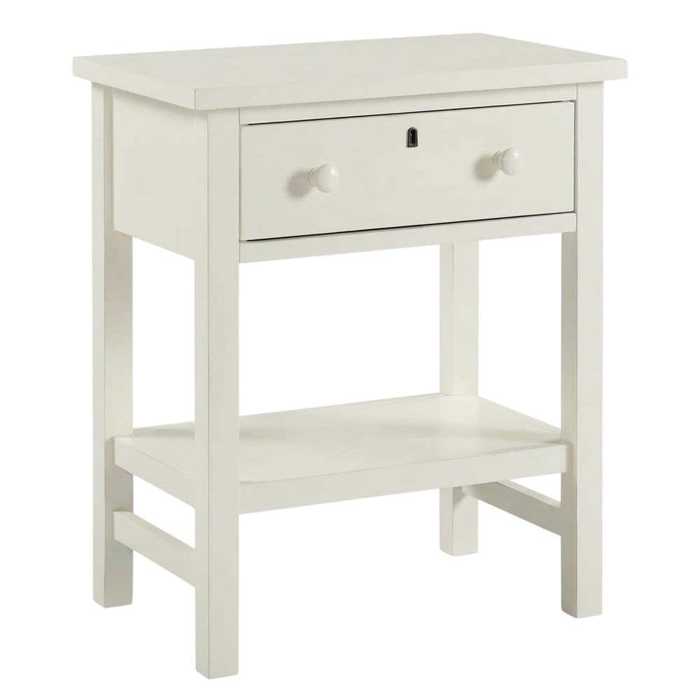 FurniFact - Antique Nightstand with 1 Drawer and Casual Distressed Finish - White