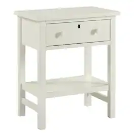 FurniFact - Antique Nightstand with 1 Drawer and Casual Distressed Finish - White