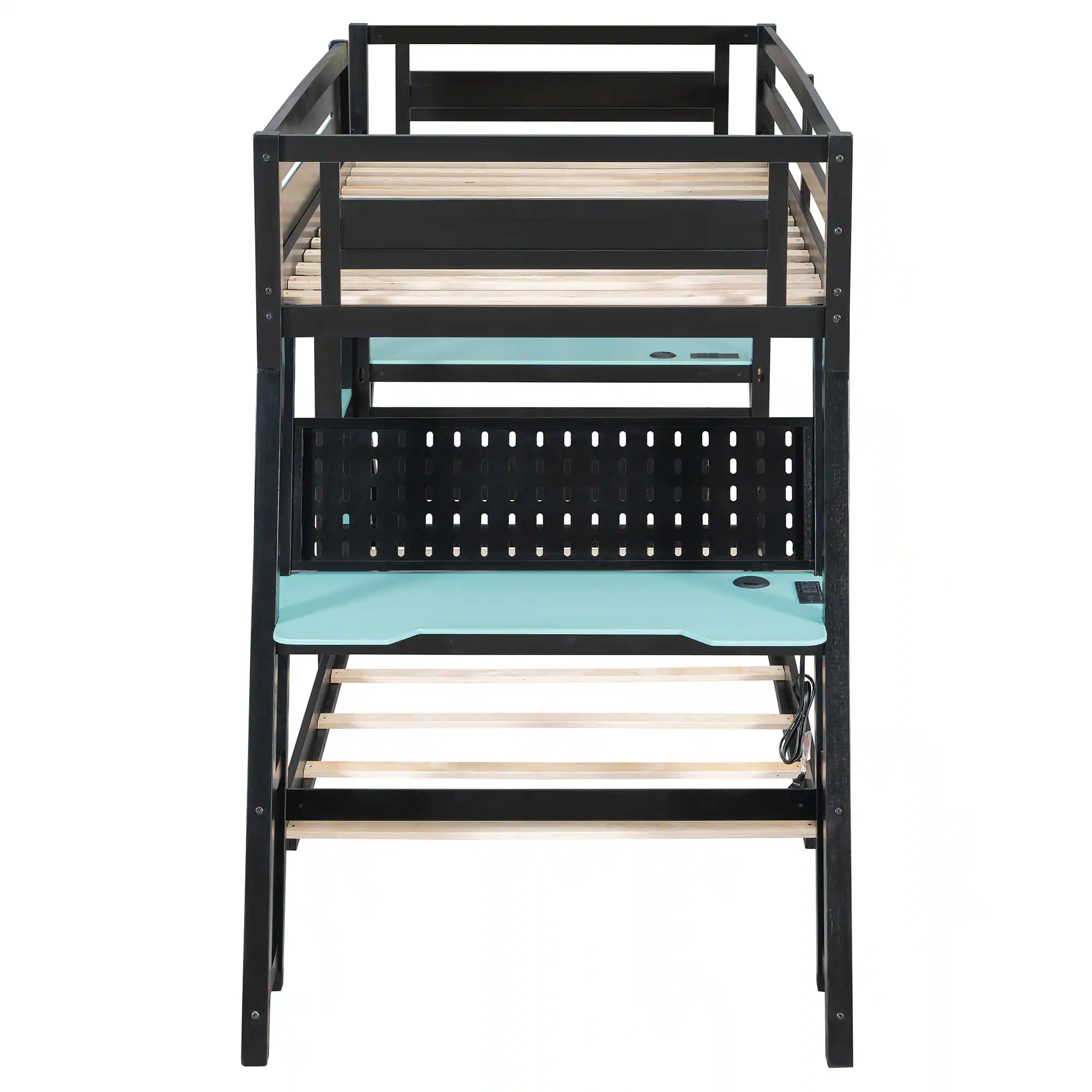 Alt View 2. Anysun - Twin Size Bunk Bed with Two Built-In Gaming Desks, USB Desktop Ports & Pegboard Organizer, Gaming Bunk Frame for Gamer - Blue.