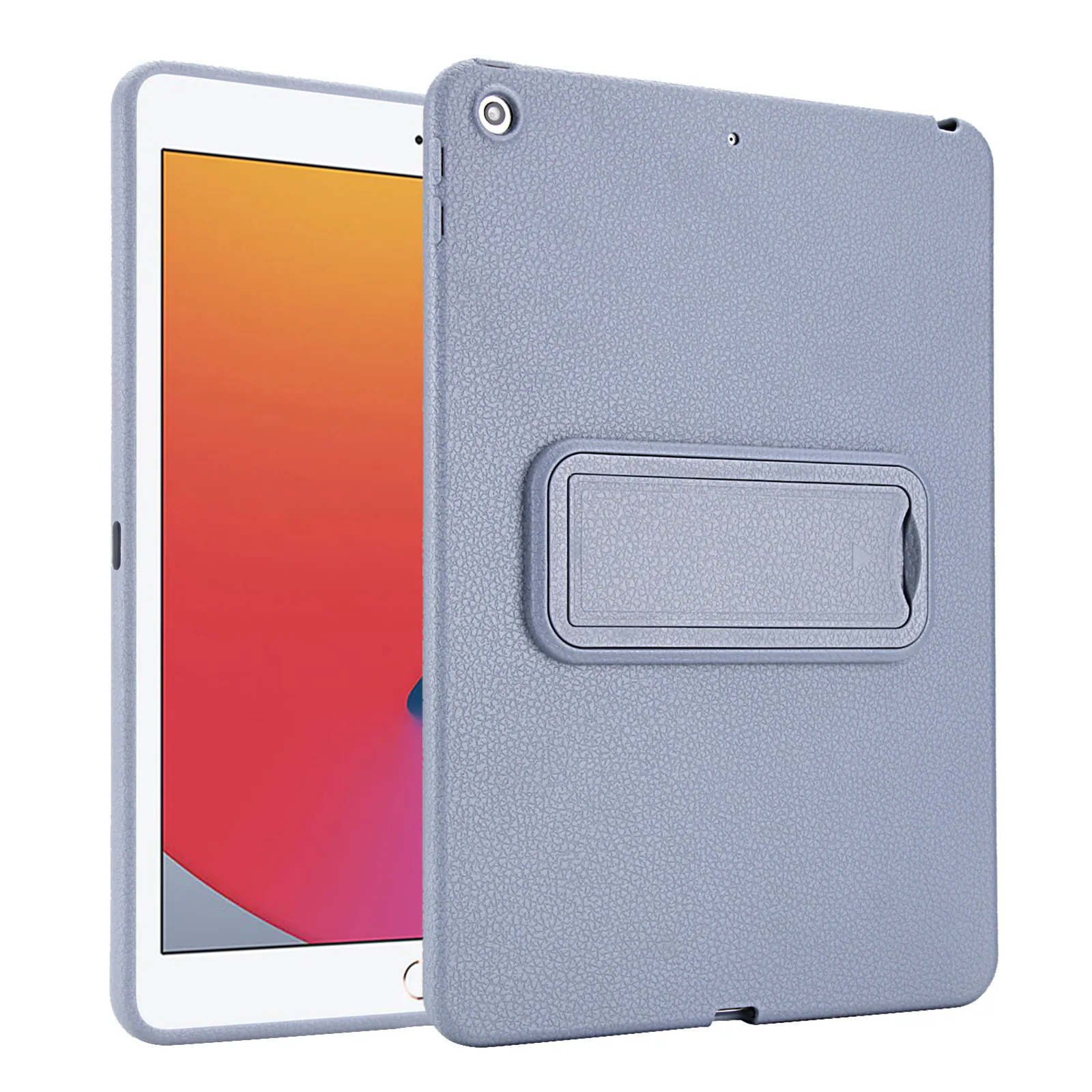 Left. Dteck - Shockproof Case for Apple iPad (9th Generation) 10.2" 2021, Slim Leather Texture Protective Cover with Folding Kickstand - Lavender.