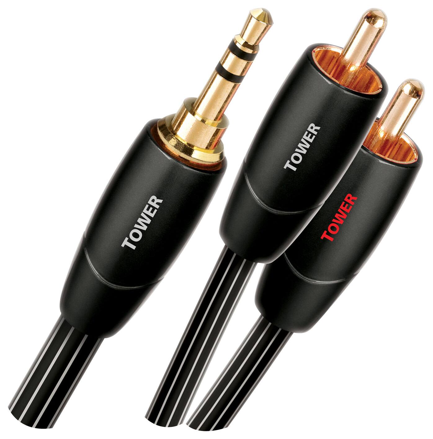 Angle. AudioQuest - Tower 2' 3.5mm-to-RCA Interconnect Cable - Black/White.