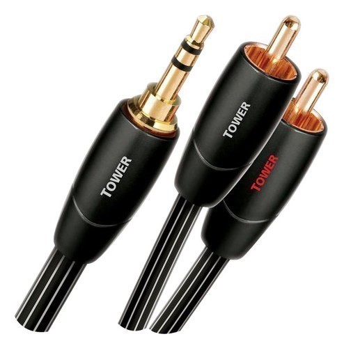 Angle View: AudioQuest - Tower 9.8' 3.5mm-to-RCA Interconnect Cable - Black/White