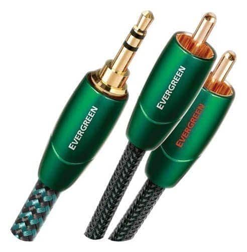 Angle. AudioQuest - Evergreen 26.2' 3.5mm-to-RCA Interconnect Cable - Black/Green.