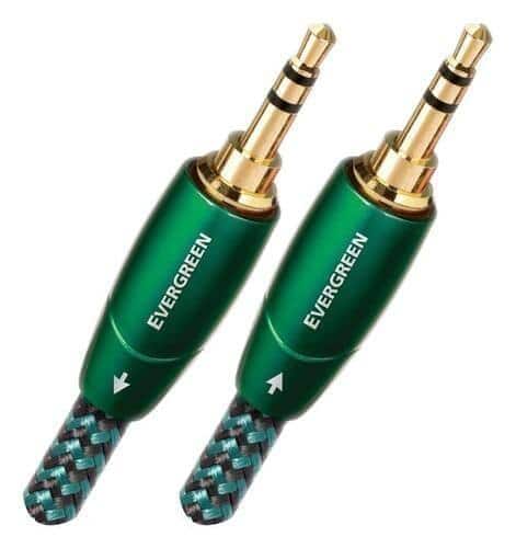 Angle. AudioQuest - Evergreen 3.5mm Mini M > M 4.9' Analog Audio Interconnect Cable - Green on Black.
