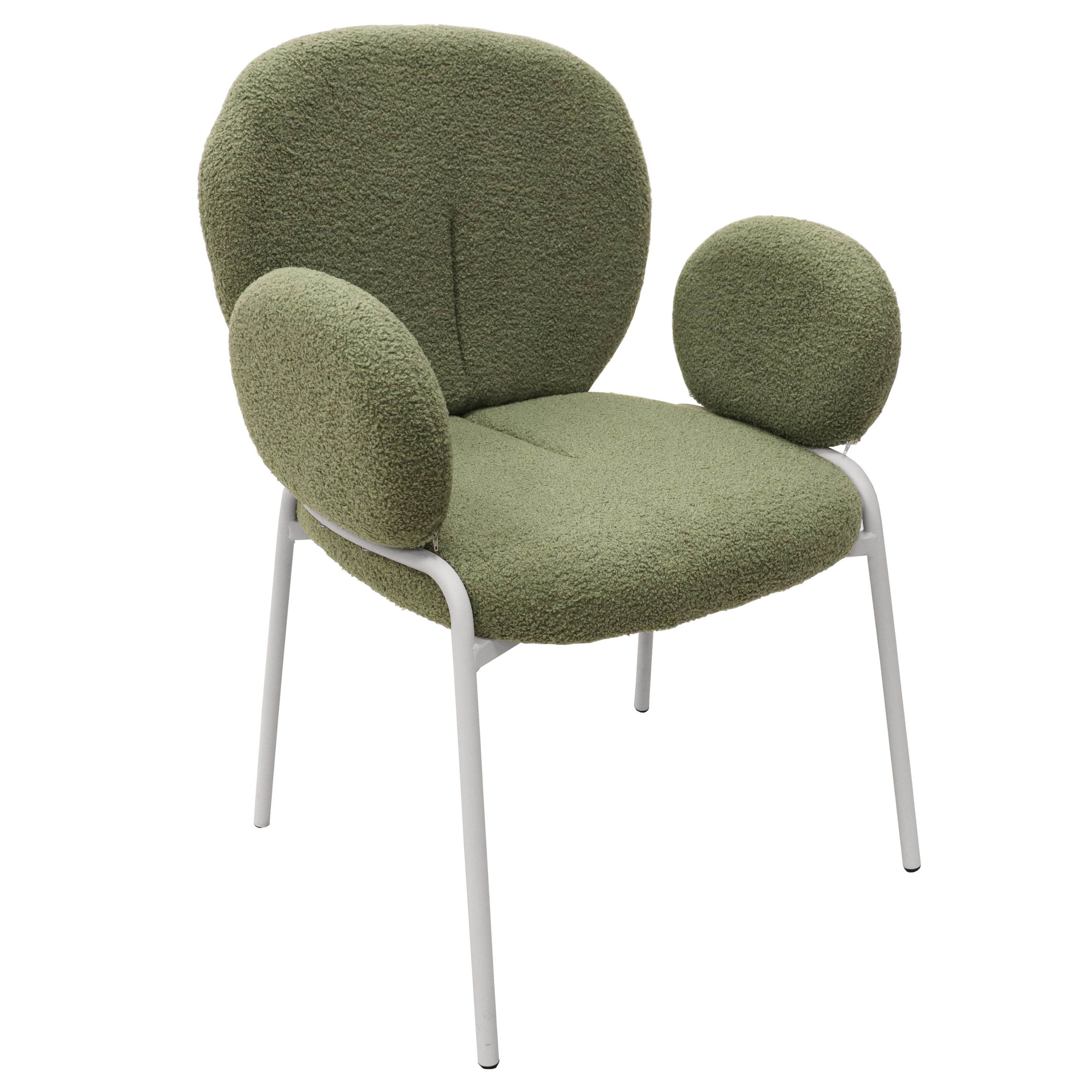 LeisureMod - Celestial Modern Boucle Dining Chair with Arms, Textured Fabric Upholstered Armchair - White Metal Frame Kitchen Chair - Green price history on PriceWatchPro