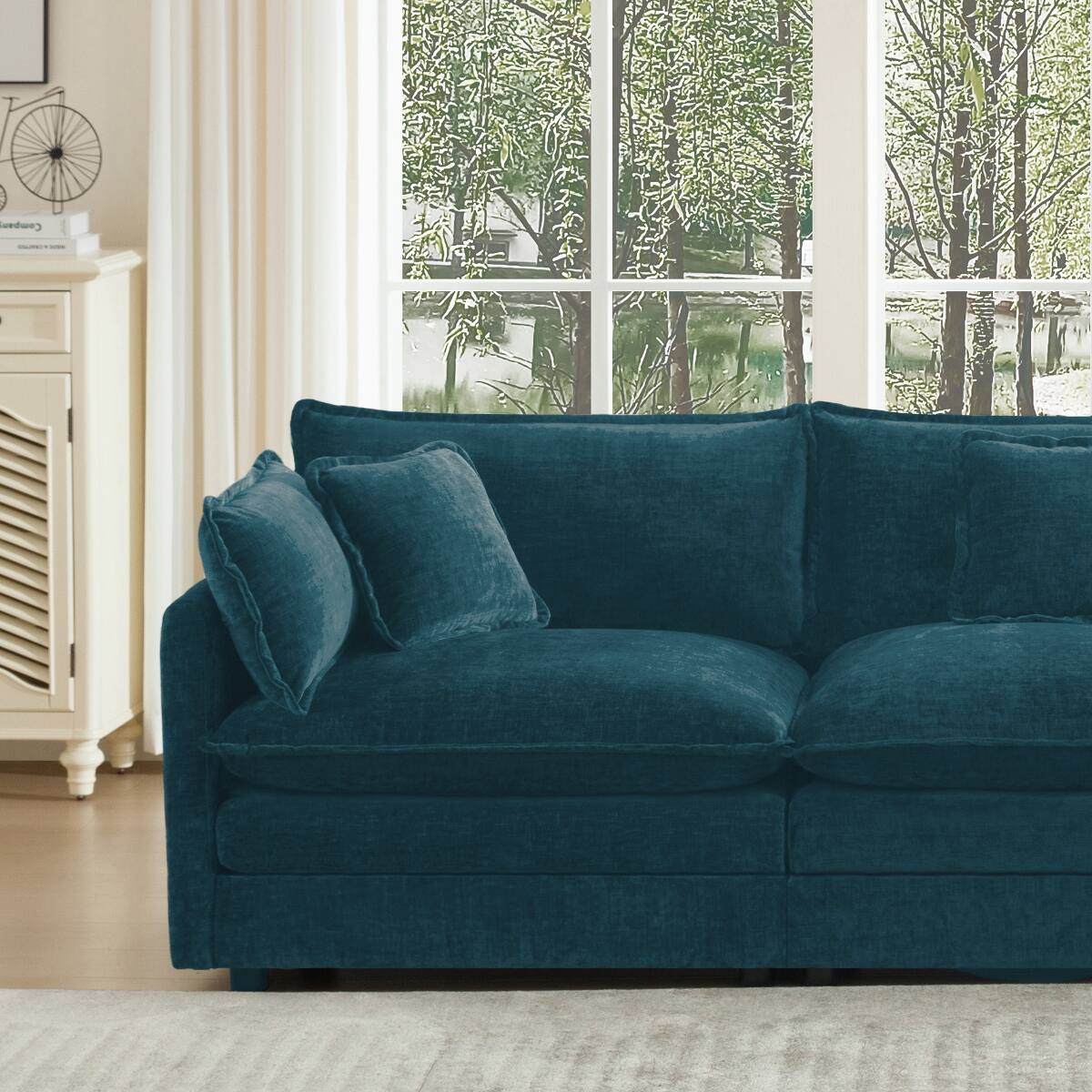 Alt View 4. Ropilly - Ropilly Modular Sectional Sofa Blue Chenille U Shaped Sectional Couch with Ottoman - Blue.