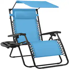 Best Choice Products - 30" Extra Wide Folding Zero Gravity Patio Lounge Chair w/Adjustable Canopy Shade - Light Blue