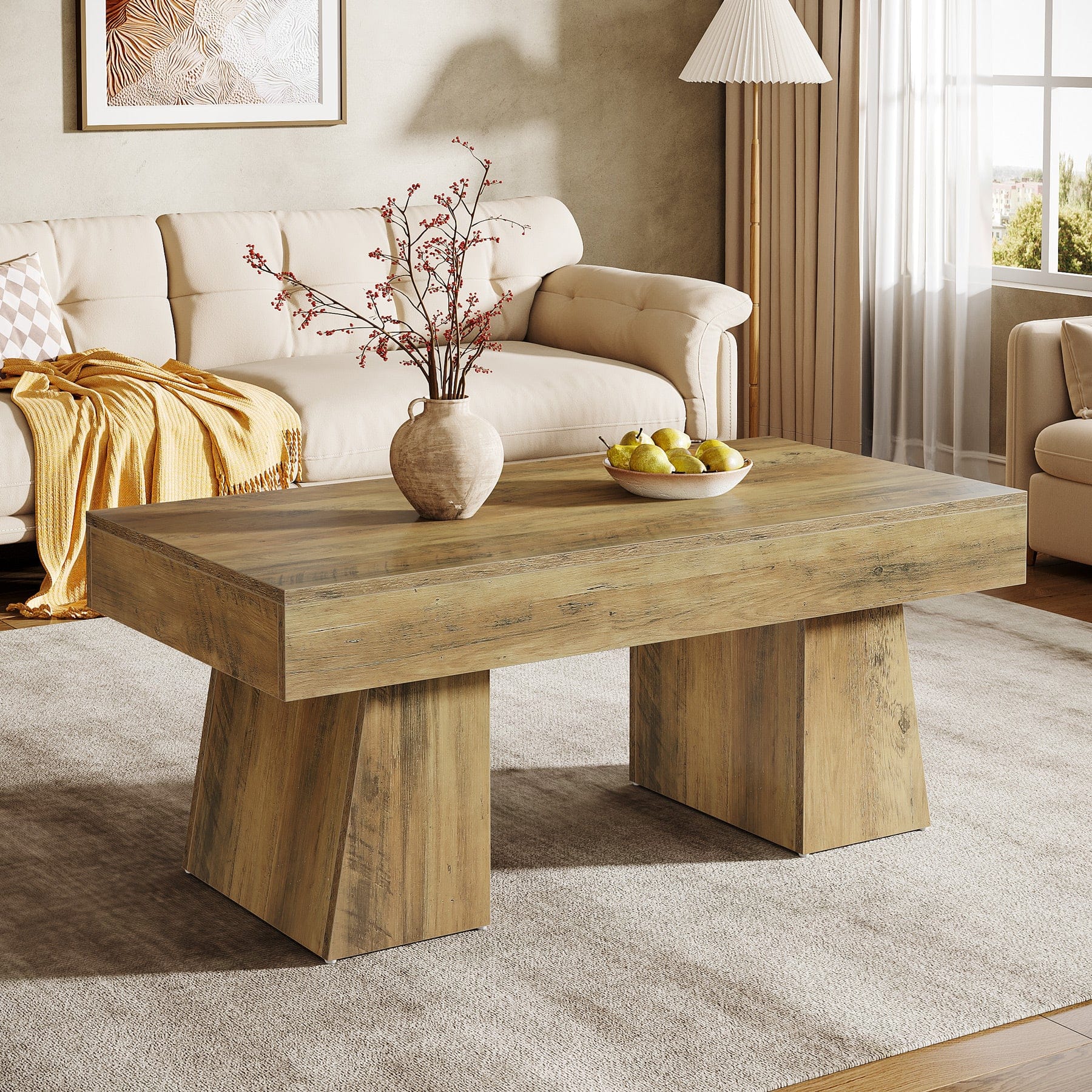 Tribesigns - Coffee Table with Engineered Wood Construction, Adjustable Feet and Rectangular Top for Living Room - Brown