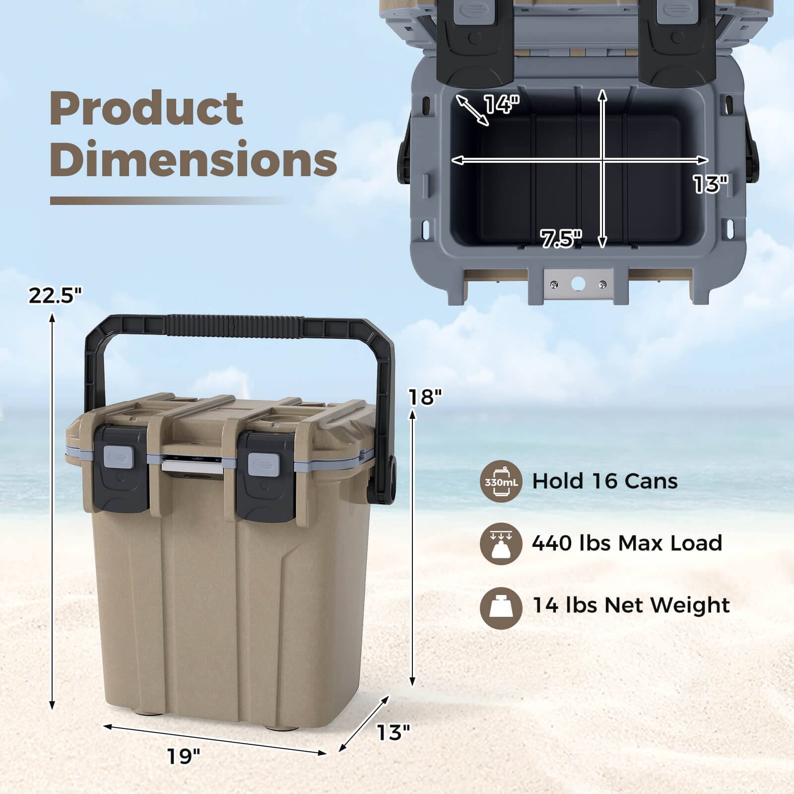 Product Dimensions: 14" x 13" x 7.5" x 22.5" x 18" x 19"  
Hold: 16 Cans  
Max Load: 440 lbs  
Net Weight: 14 lbs