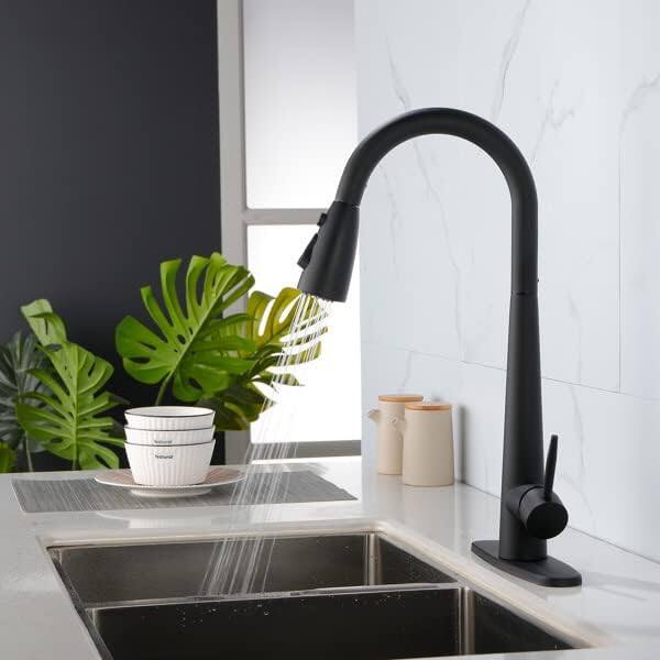 Alt View 2. MOOSOO - Kitchen Faucets with Pull Down Sprayer Kitchen Sink Faucet with Pull Out Sprayer Single Hole Deck Mount Single Handle - Black.
