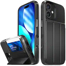 Vena - vCommute For Apple iPhone 17 Case Wallet, Case with Stand Leather Card Holder Military Grade Drop Protection - Black
