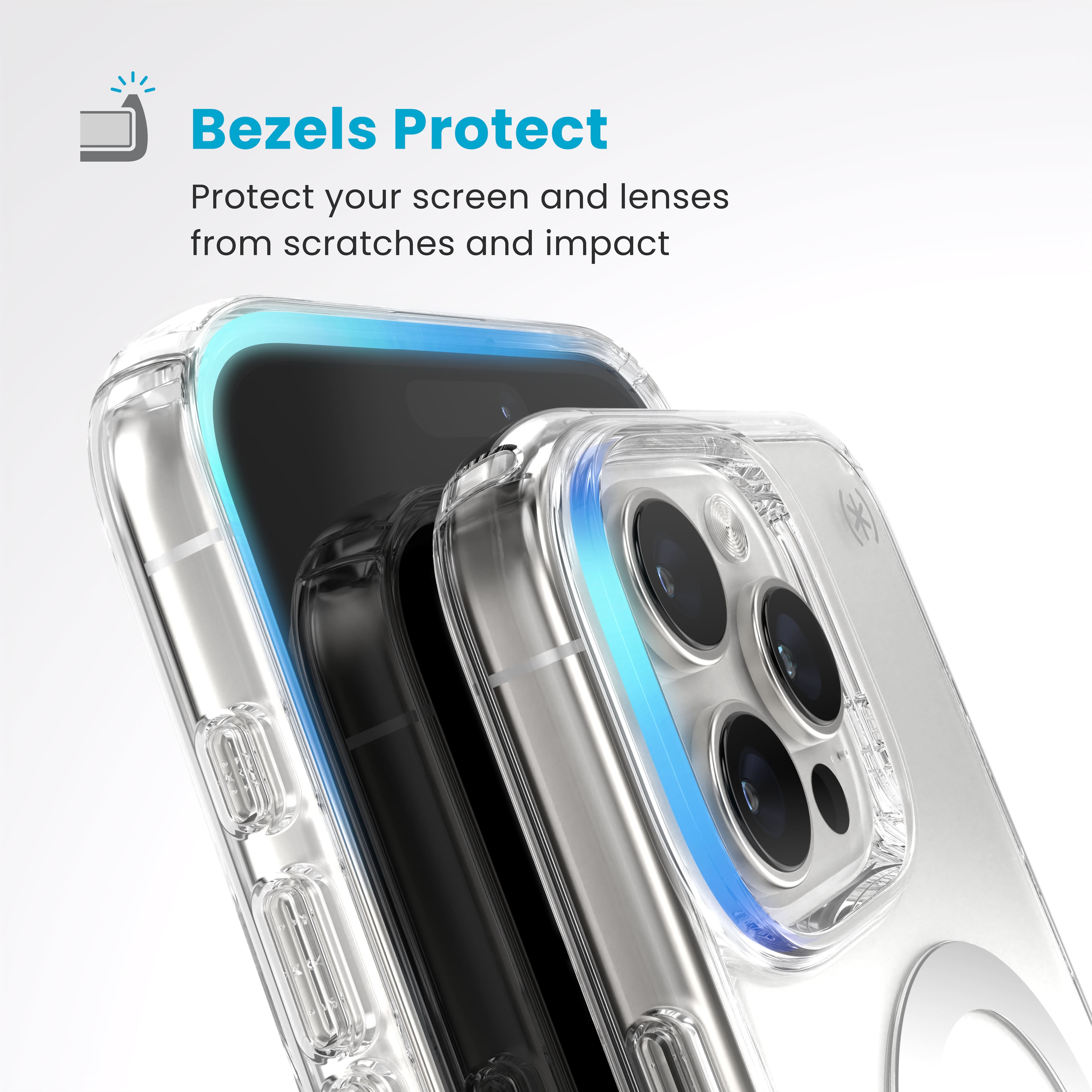 Bezels Protect: Protect your screen and lenses from scratches and impact.