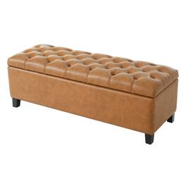 HTUTWOO - Ottoman Bench with Storage - PU Surface, Rubber Wood Legs, 300 lbs Capacity, MDF/Pine/Plywood Construction - Brown