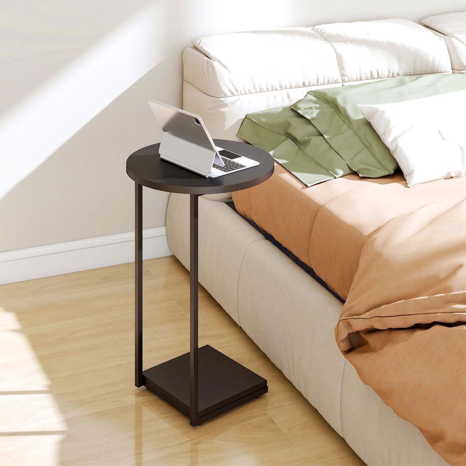 Alt View 3. Fabibe - C End Table Couch That Slide Under Small Sofa Side In Living Room Bedroom Black - Black Round.