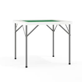 Emma + Oliver - Tannin 34.5" Square White Folding Card Game Table for 4-Players with a Green Felt Playing Surface and Cup Holders - Granite White