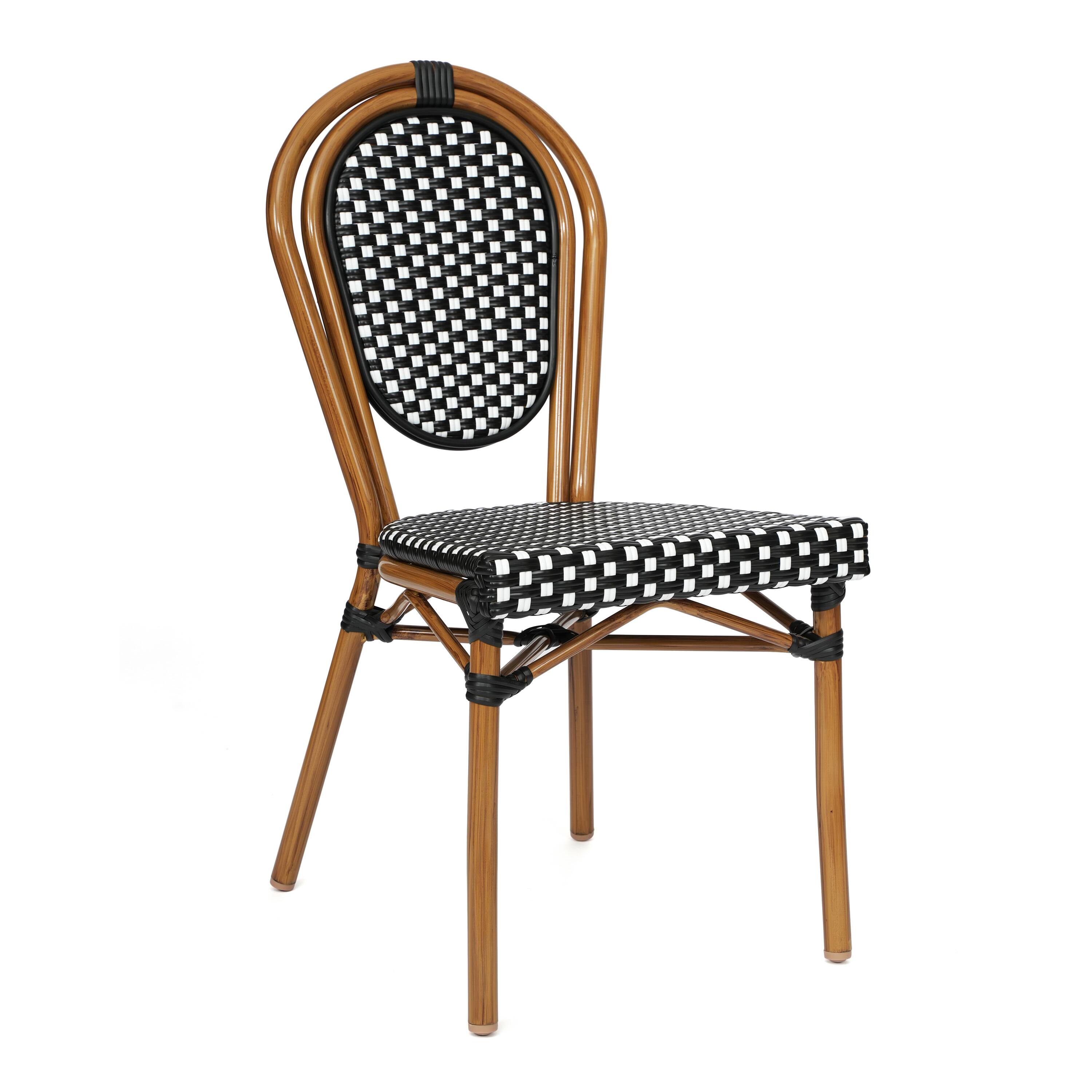 Alt View 8. Emma + Oliver - Colmar Indoor/Outdoor Bistro Style 31.5 in. Table with PE Rattan, Glass Top, and Four Chairs - Metal Frame - Black & White Rattan/Natural Frame.