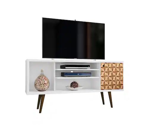 Front. Manhattan Comfort - Liberty Mid-Century Modern 53" TV Stand in Natural and White - Natural and White.
