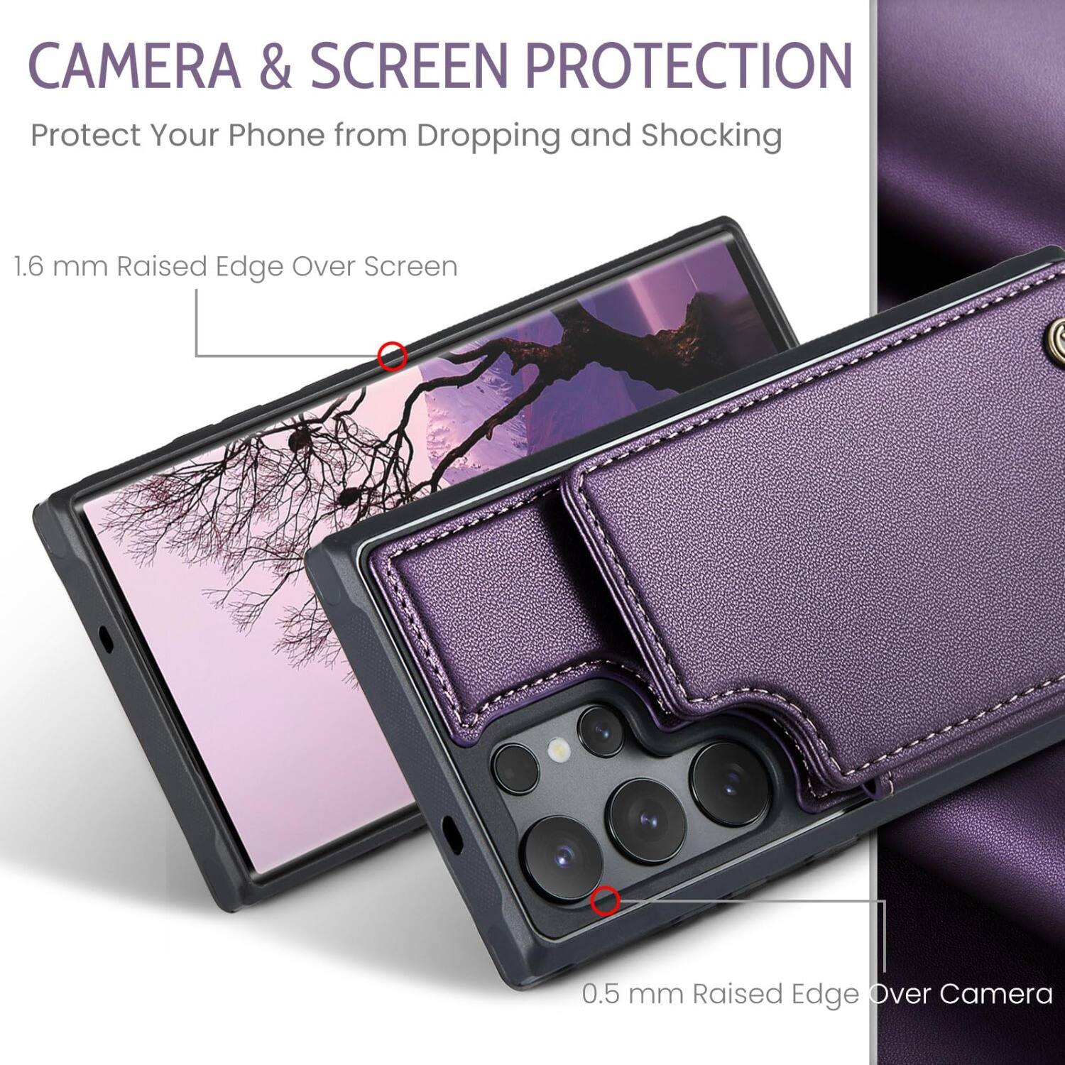 CAMERA & SCREEN PROTECTION  
Protect Your Phone from Dropping and Shocking  

1.6 mm Raised Edge Over Screen  
0.5 mm Raised Edge Over Camera