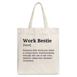 OrnamentallyYou - Work Bestie Definition Canvas Tote Bag, Funny Gift Shopper for Office Best Friends - Beige