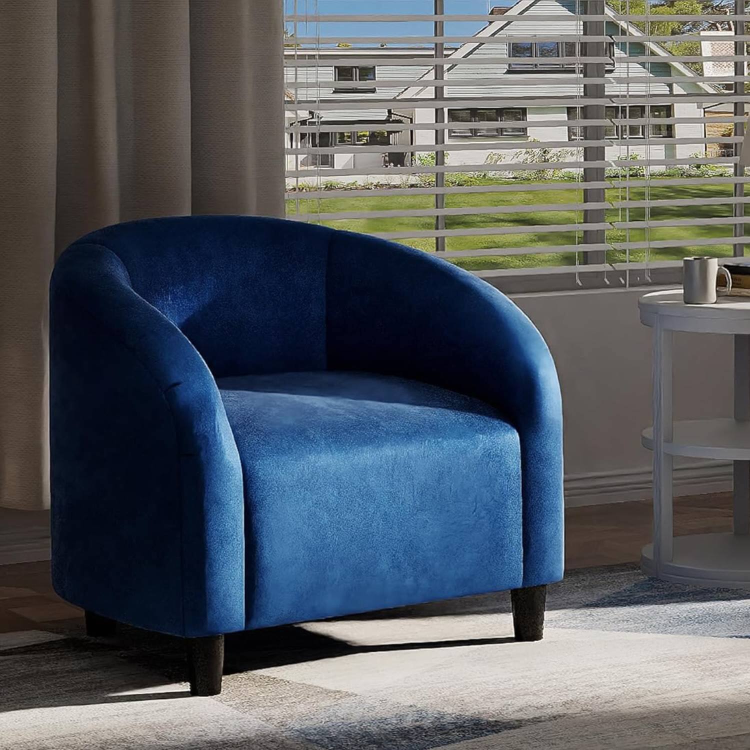 Front. Qeetex - Upholstered Velvet Accent Cozy Armrest Sofa Chair for Living Room Bedroom, Blue - Blue.
