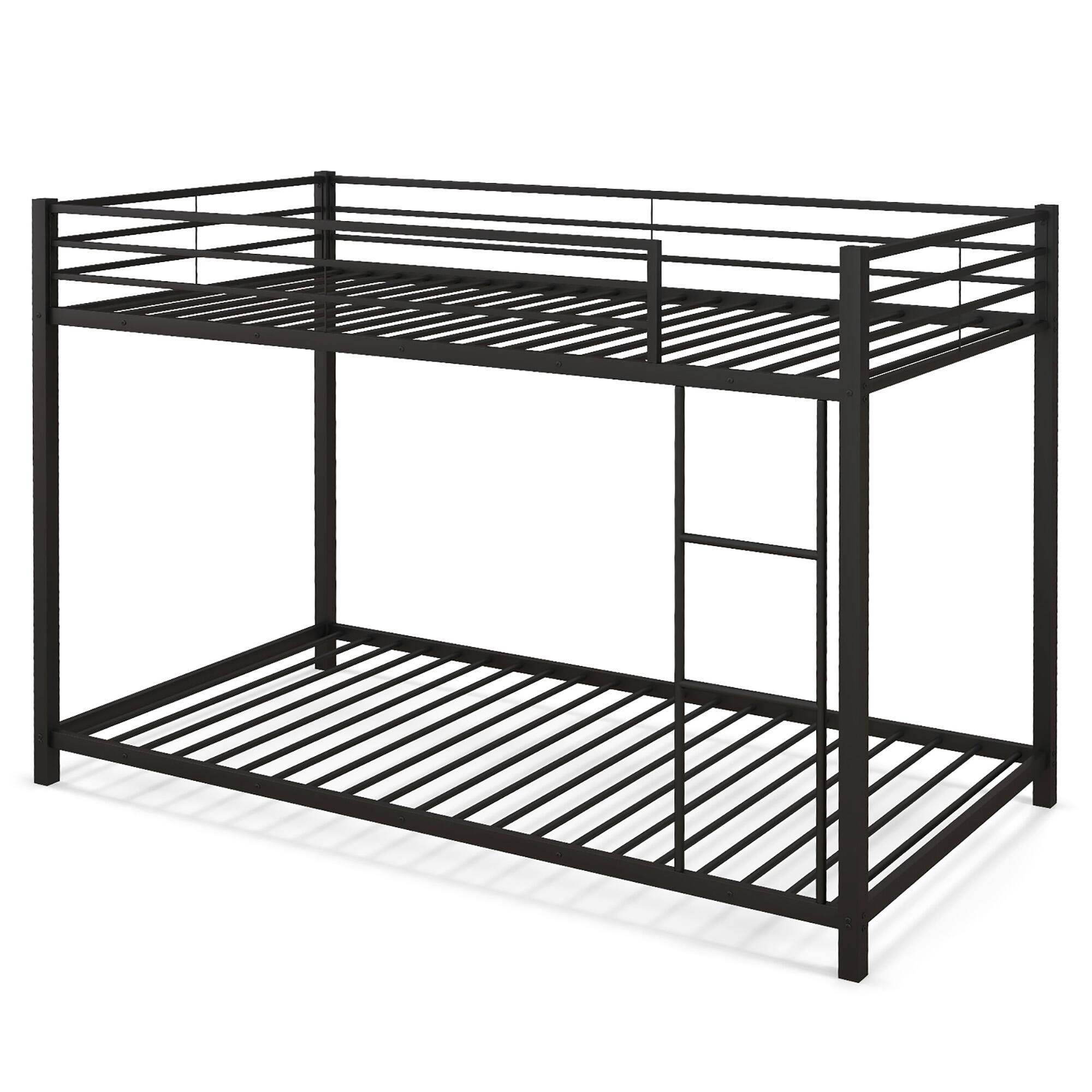 Alt View 9. Gymax - Gymax Twin Over Twin Low Metal Bunk Bed with Ladder Guardrails for Teens Adults Black - Black.