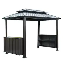 Loheer - Hardtop Grill Gazebo 6x10 FT Outdoor BBQ Gazebo with Double Galvanized Steel Roof, Storage Cabinets, Hooks