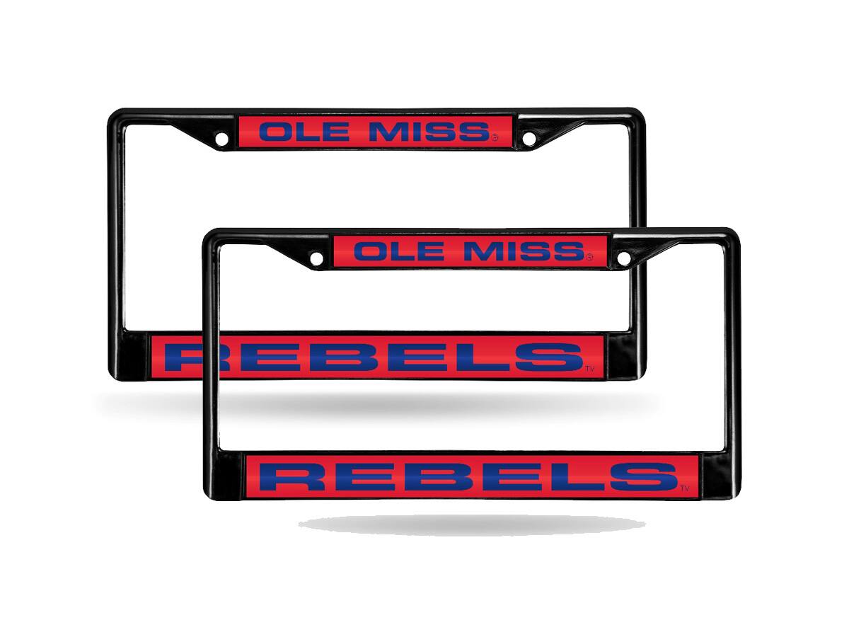 Mississippi Ole Miss Rebels Black Metal Laser License Plate Frame - Set of 2 Frames