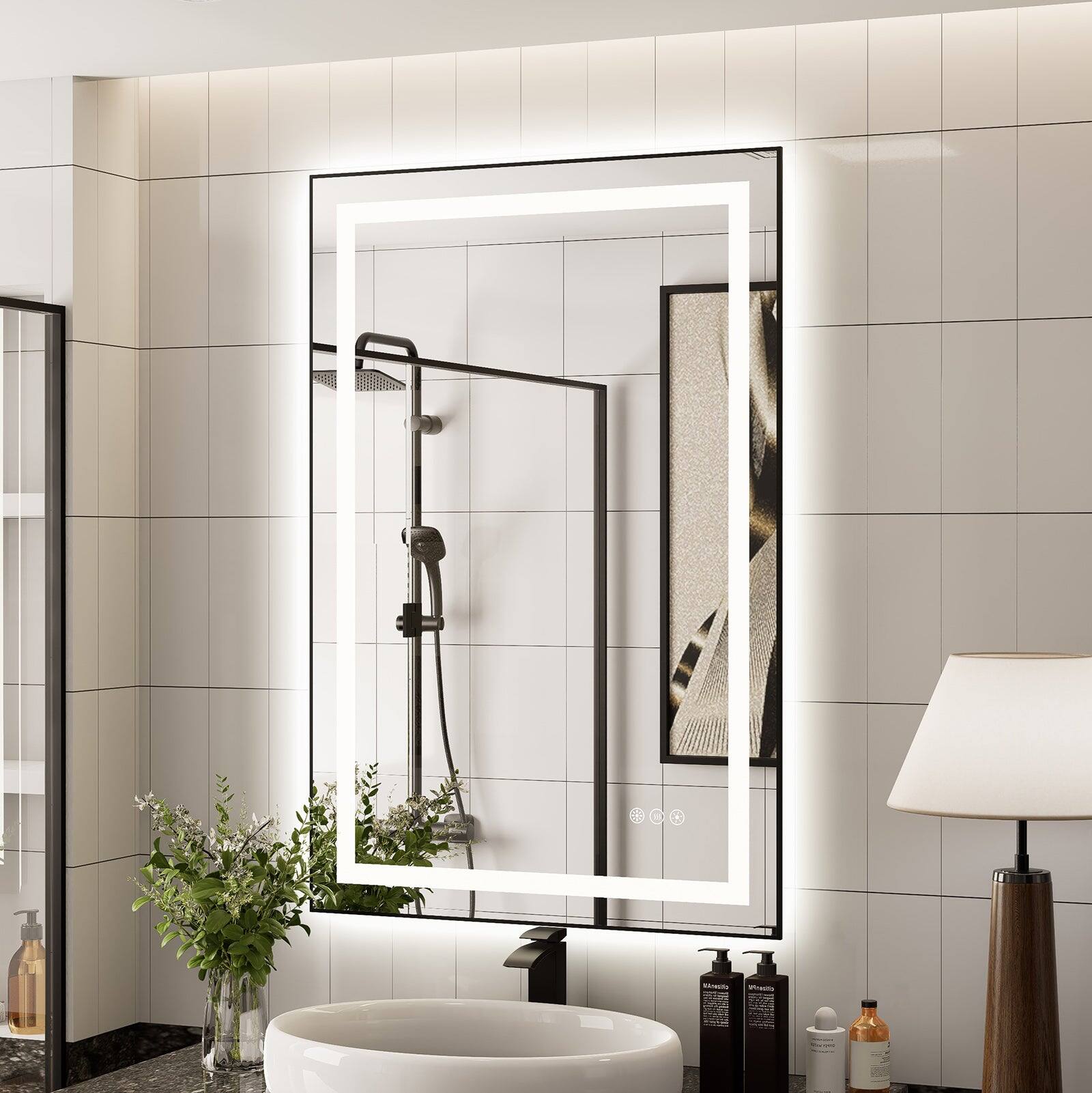 Alt View 1. Boyel Living - 28 in. x 36 in. Black LED Bathroom Mirror with Aluminum Frame Anti Fog and Dimmable Light - Glass.