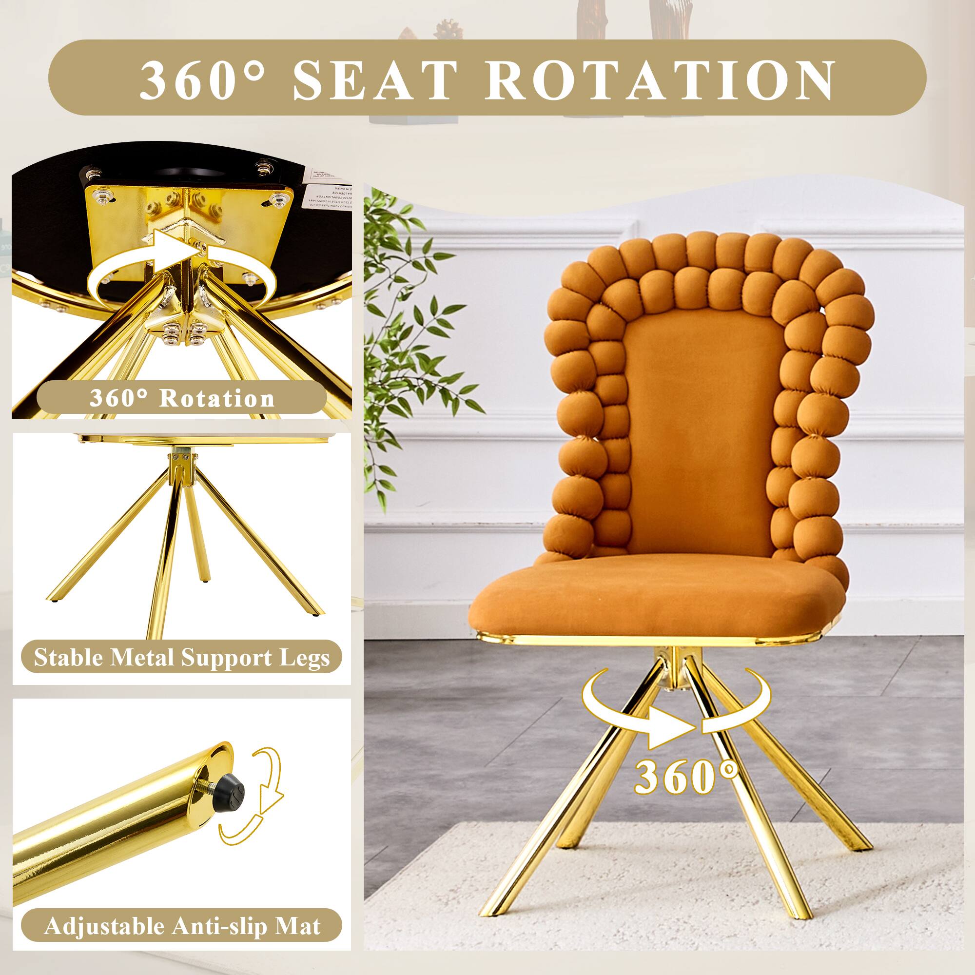 360° SEAT ROTATION

- 360° Rotation
- Stable Metal Support Legs
- Adjustable Anti-slip Mat