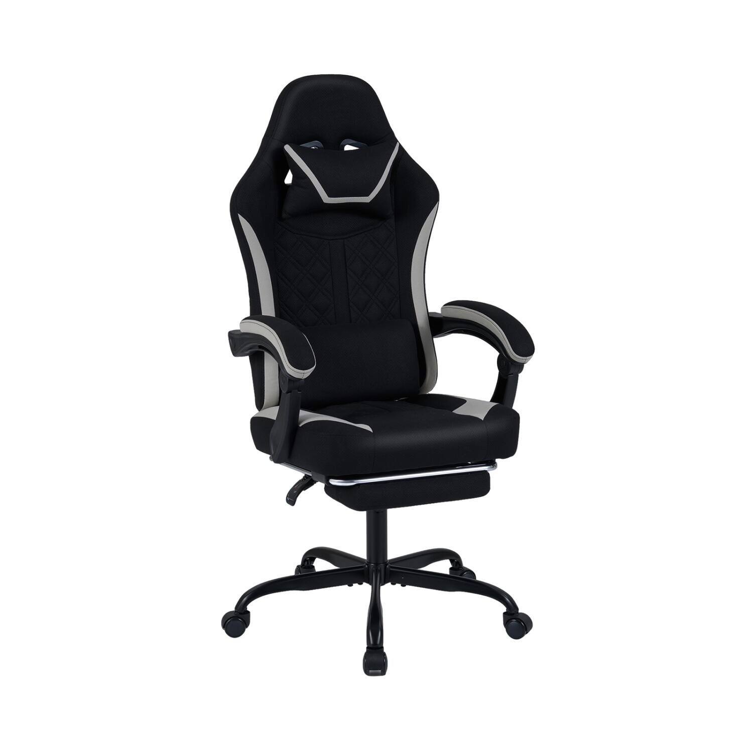 Front. WELLFOR - Gaming Chair Height Adjustable Computer Chair with Headrest Footrest & 360° Swivel Seat - Black.