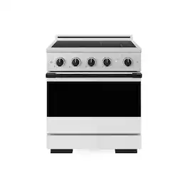 ZLINE - Autograph 30 in. 4.2 cu. ft. Marino Freestanding Induction Range in Satin Steel with Black Accents & White Door - White Matte