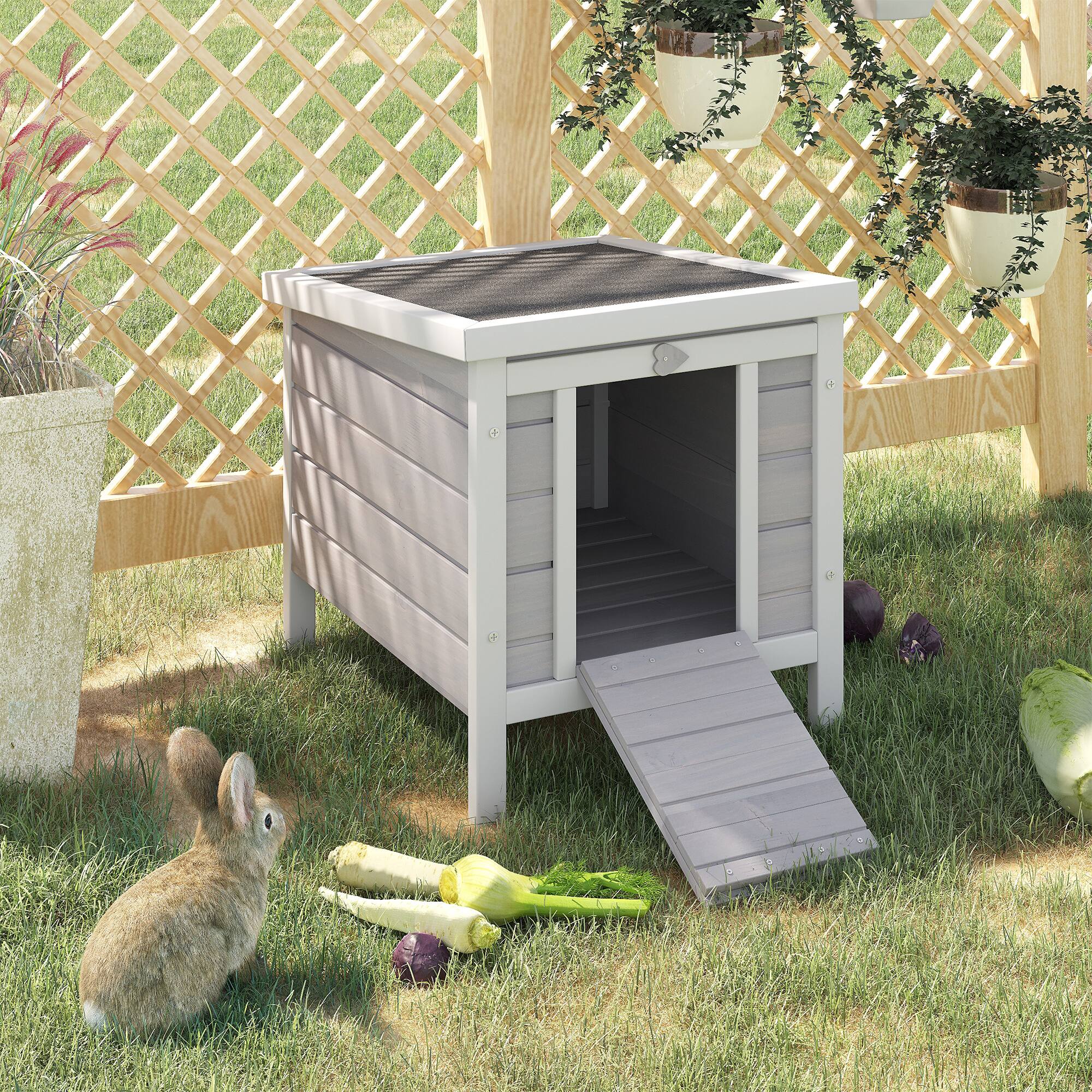 Angle. Pawhut - Small Wooden Rabbit Hutch Bunny Cage Guinea Pig Cage Duck House Dog House with Openable & Waterproof Roof.