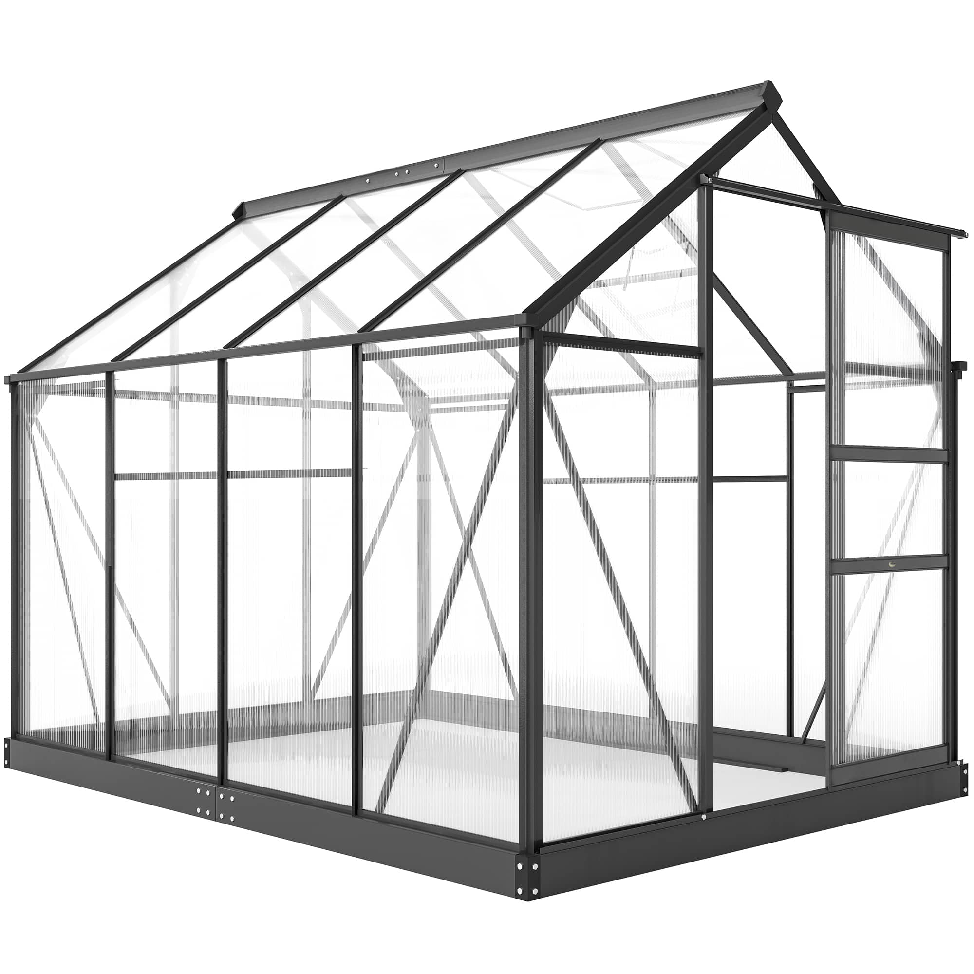 Front. Outsunny - Polycarbonate Greenhouse, Heavy Duty Outdoor Aluminum Walk-in Green House Kit Vent Door.
