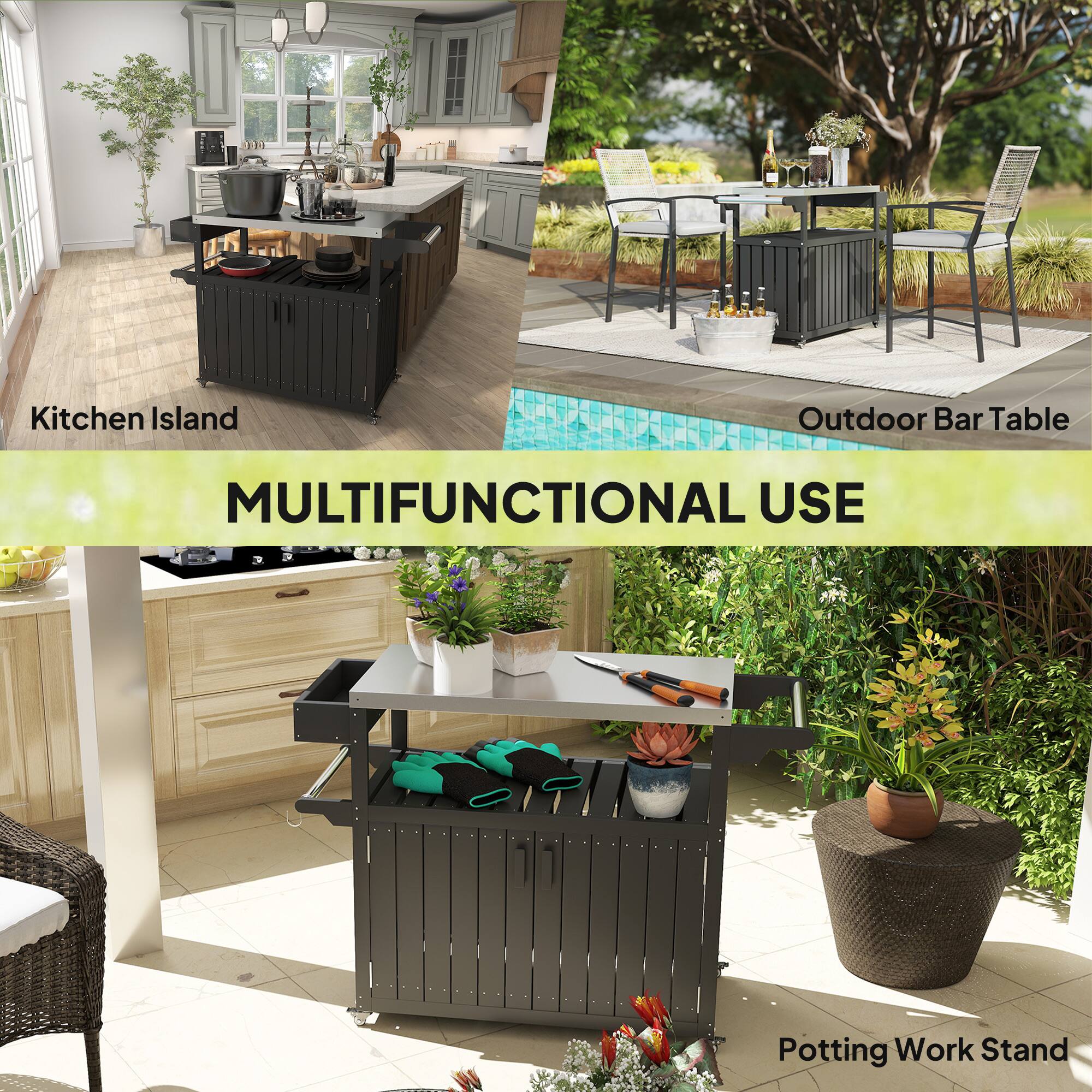 Kitchen Island  
Outdoor Bar Table  
Potting Work Stand  

MULTIFUNCTIONAL USE