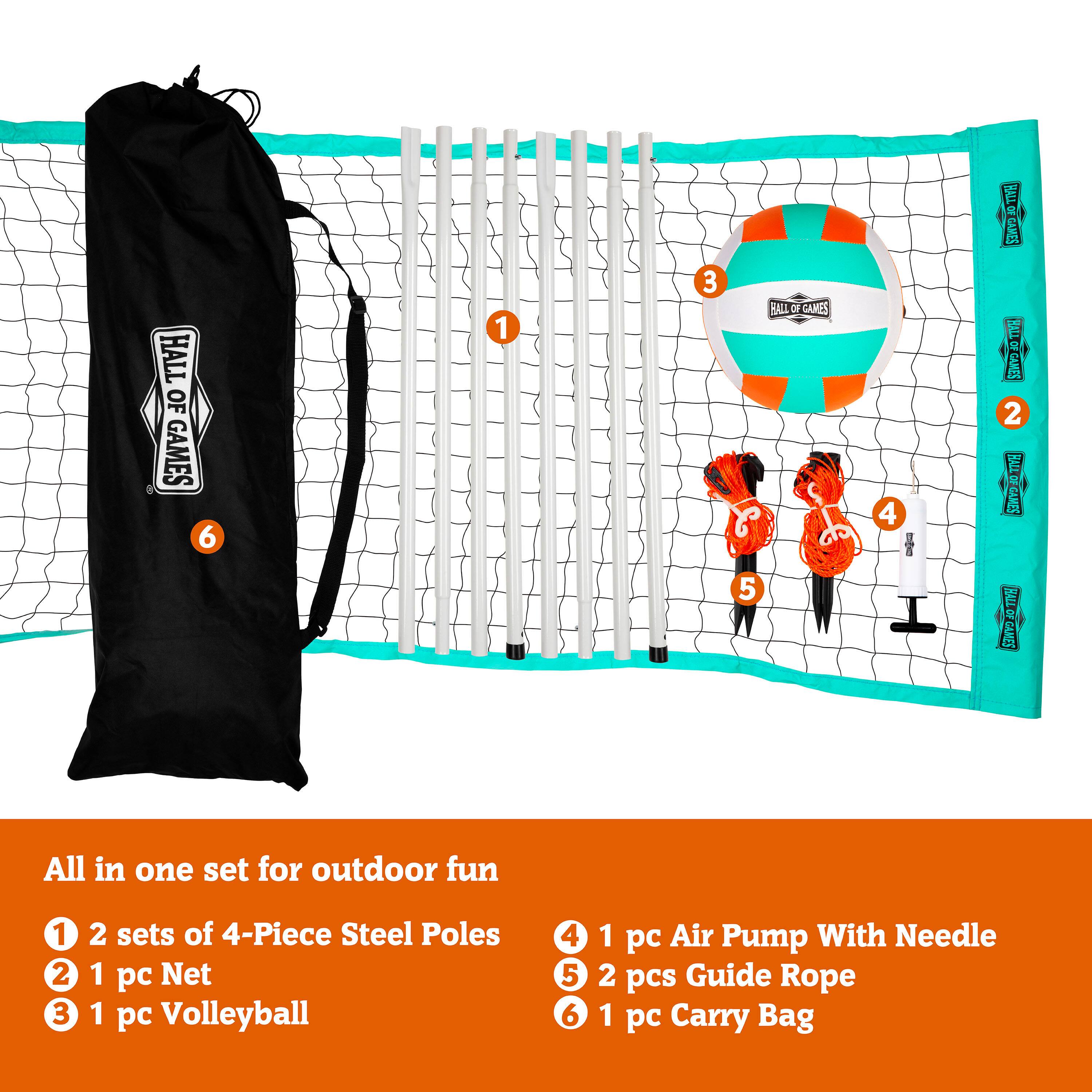 Hall of Games 6 1 3 Hall Cames 1 & 5 4 1 S I 2 I OTA Cames All in one set for outdoor fun 1 2 3 2 sets of 4-Piece Steel Poles 1 pc Net 1 pc Volleyball 4 5 6 1 pc Air Pump With Needle 2 pcs Guide Rope 1 pc Carry Bag