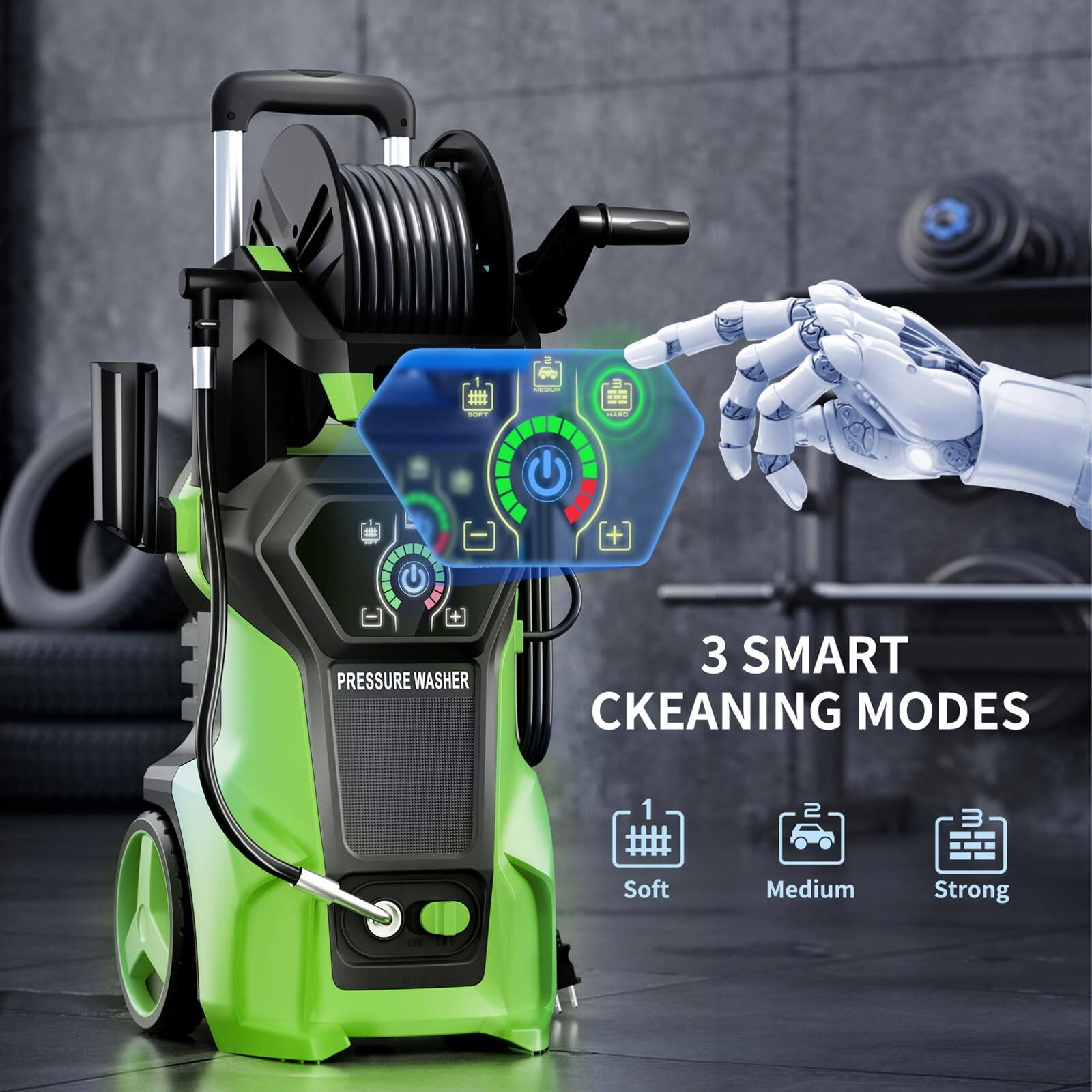 1. PRESSURE WASHER
2. 3 SMART CLEANING MODES
3. Soft
4. Medium
5. Strong