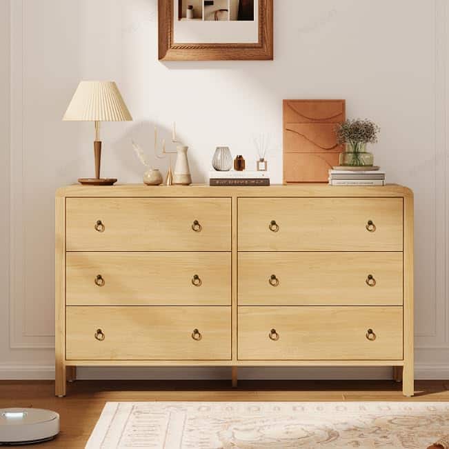 Babevy - 6 Drawer Dresser Storage Organizer with Sturdy Metal Handles, TV Stand for 55 Inch TV - Brown