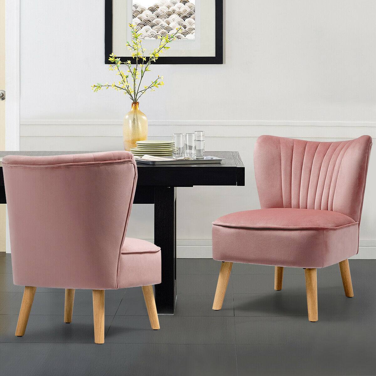 Alt View 3. Gymax - Gymax 2PCS Accent Chair Leisure Chair Single Sofa Armless w/ Wood Legs Pink - Pink.