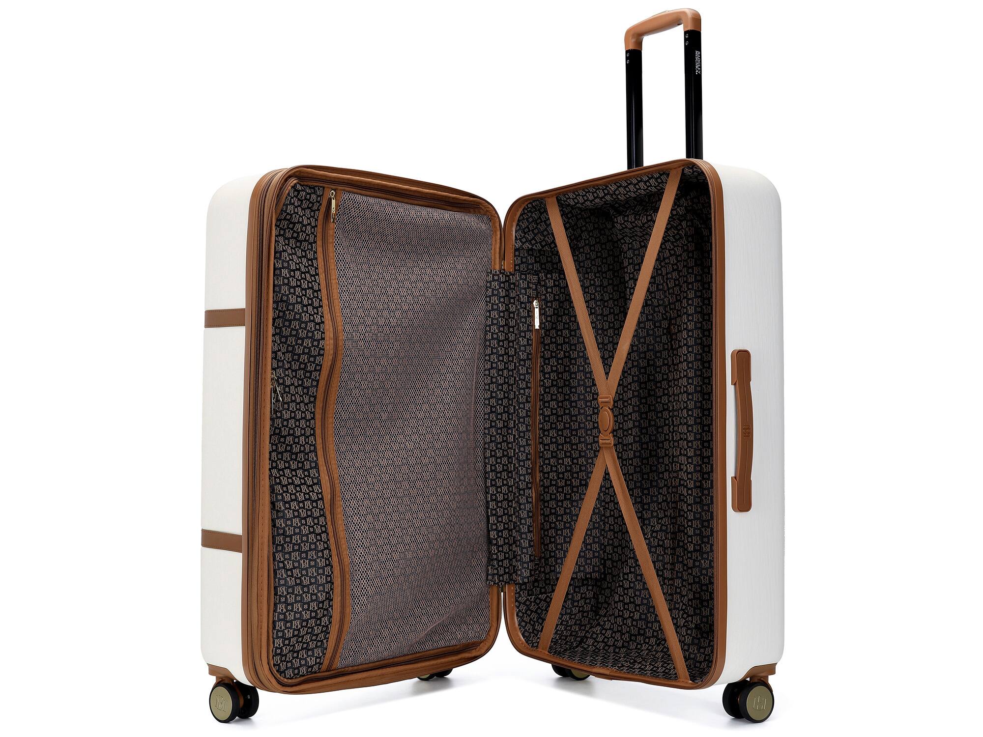 Left. Badgley Mischka - Badgley Mischka Grace 3 Piece Expandable Retro Luggage Set - White - Retro.